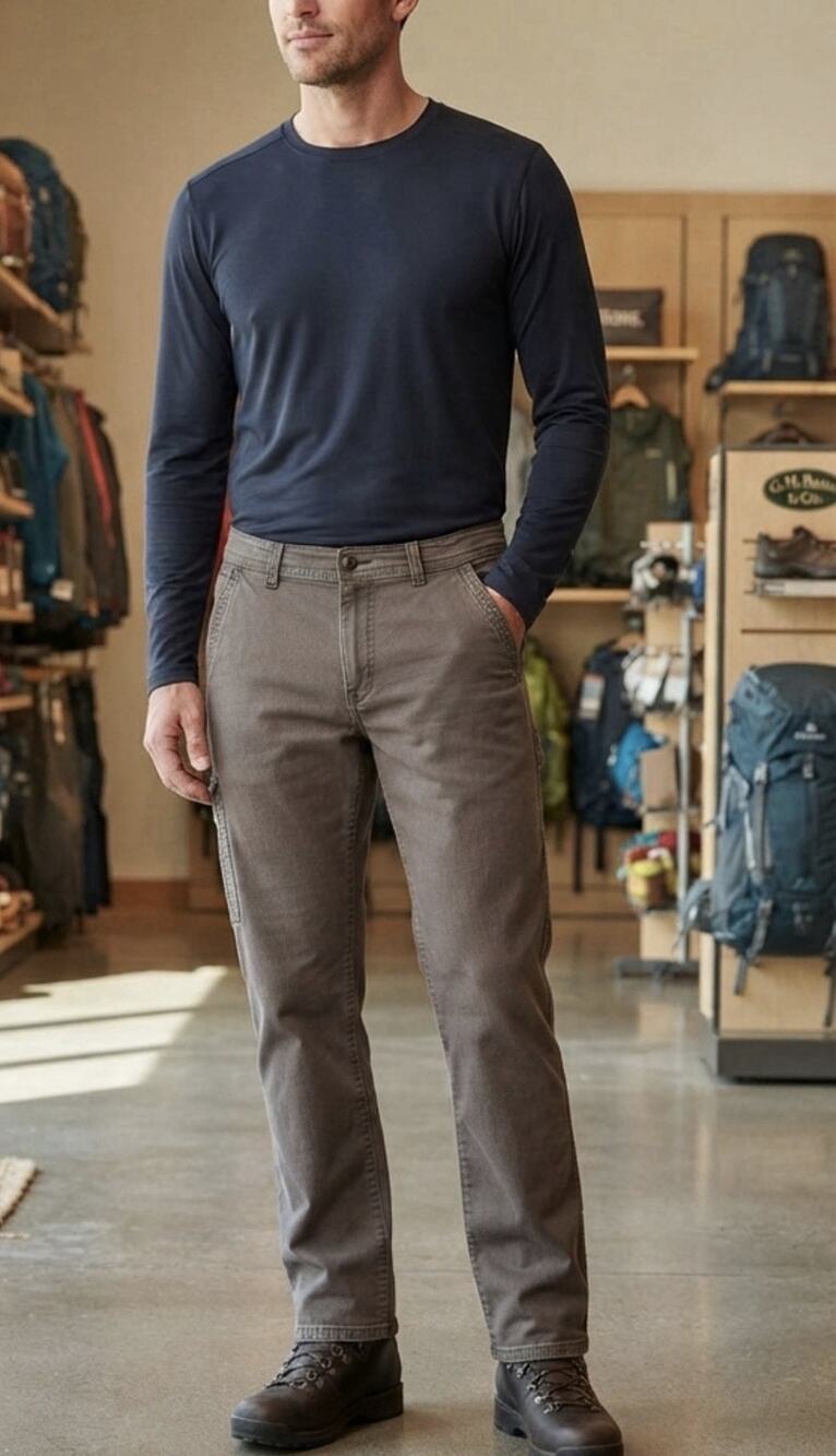 Brown Twill Zip Pocket Cargo Pant Outdoor 34x29 fall Gorpcore stretch travel